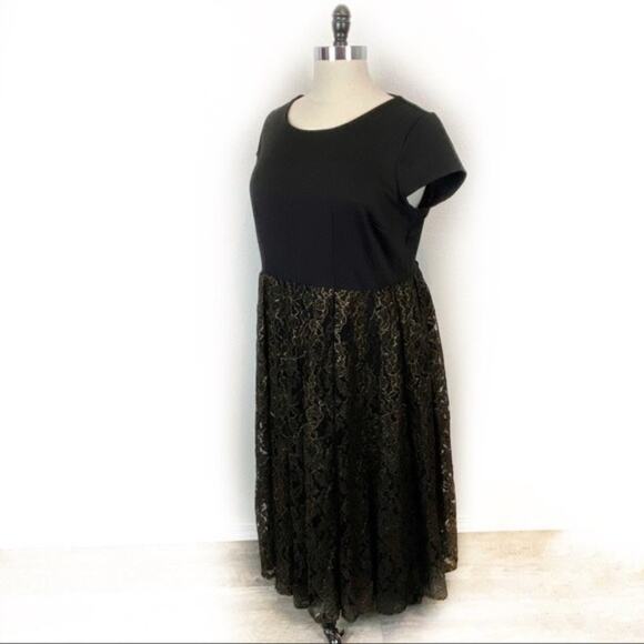 Lace Midi Dress Formal Mother of the Bride Eloquii Black/Gold Stretch sz 20W - Picture 7 of 13